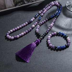 Perles de Mala pour Équilibre Chakrique en Onyx Noir, Lapis-Lazuli et Lépidolite