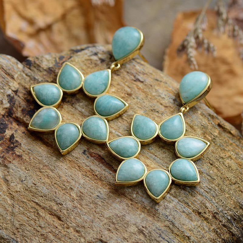 Boucles d'Oreilles Fleurs Sauvage en Amazonite et Améthyste