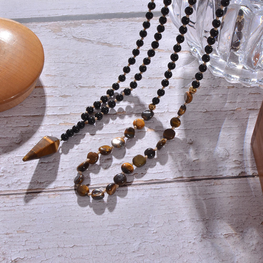 Collier Mala Croissance du Courage en Onyx Noir et Oeil de Tigre