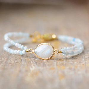 Bracelet Tendre Amour en Mica, Labradorite, Pierre de Lune & Amazonite