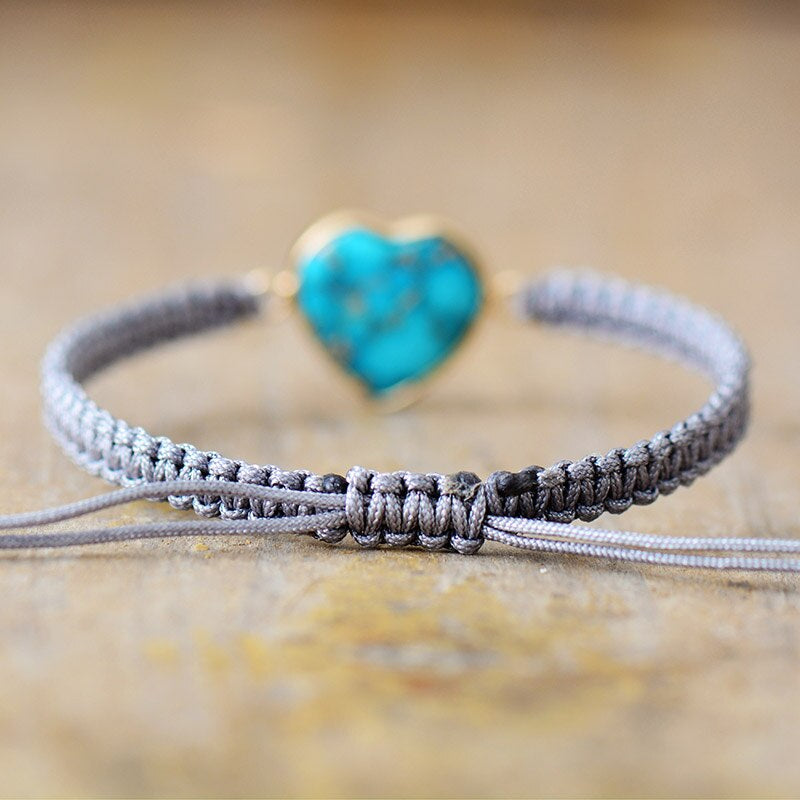 Bracelet Macramé "Je Vous Aime" en Turquoise et Jaspe