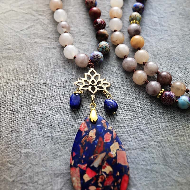 Collier Mala Grâces Spirituelles en Jaspe, Agate et Lapis-Lazuli