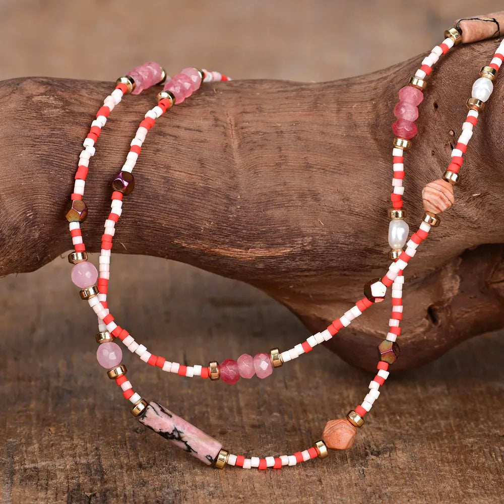 Collier Passion Écarlate en Quartz Rose et Hématite