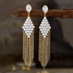 Boucles d'Oreilles Chandelier Céleste Cascade en Pierres Naturelles