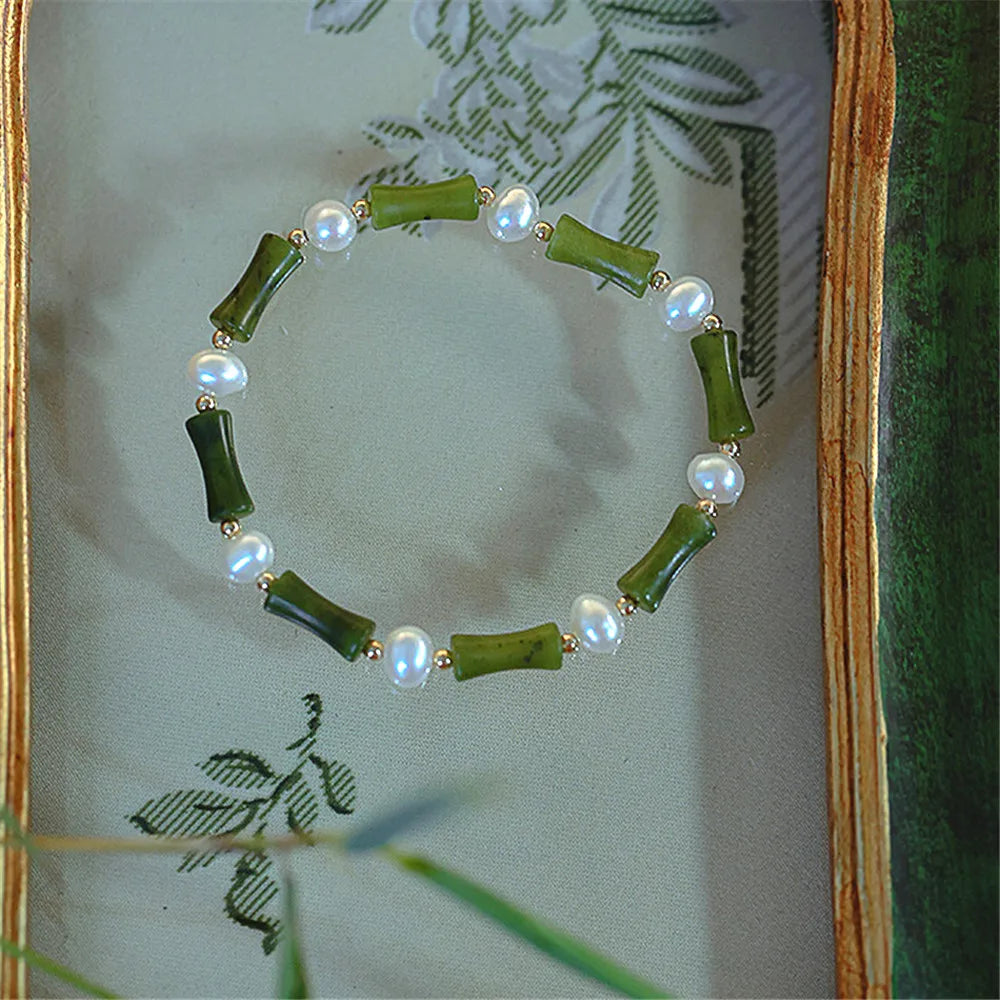 Bracelet Allégresse du Bambou en Perles et Jade Verte