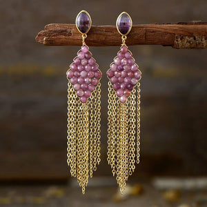 Boucles d'Oreilles Chandelier Céleste Cascade en Pierres Naturelles