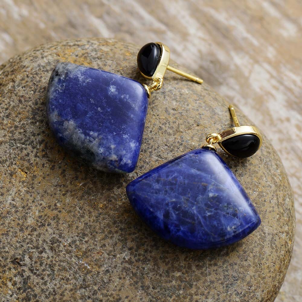 Boucles d'Oreilles Géométriques en Quartz et Jaspe Sodalite