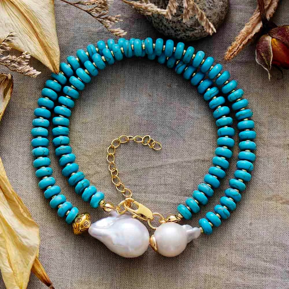 Collier Baisé Océanique en Perles et Turquoise