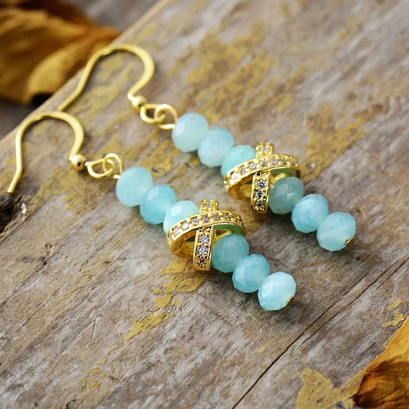 Boucles d'Oreilles Rayonnante Énergie en Amazonite & Améthyste