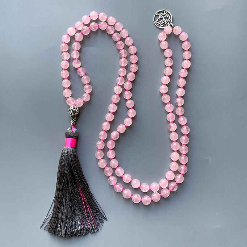 Collier Mala Arbre de Vie en Quartz Rose