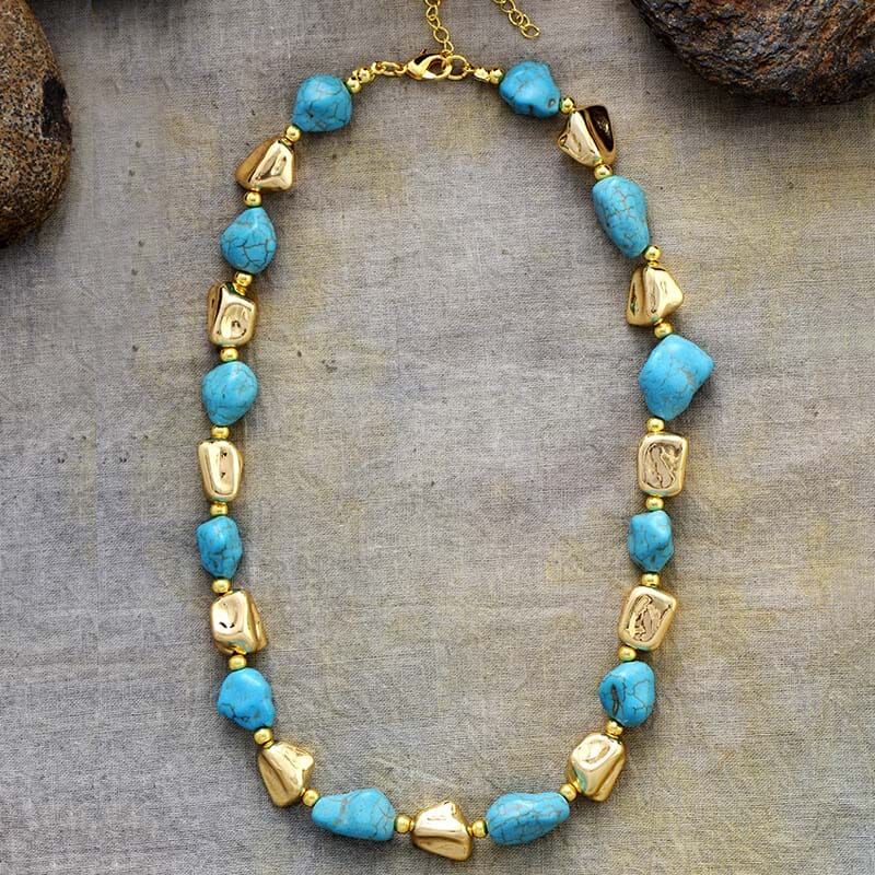 Collier Sagesse Naturelle en Perles Dorées et Turquoise