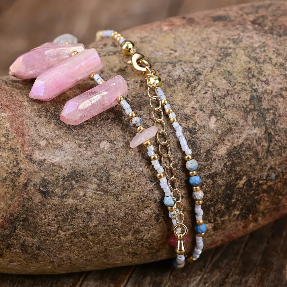 Collier Paysage Onirique en Tourmaline & Quartz Rose