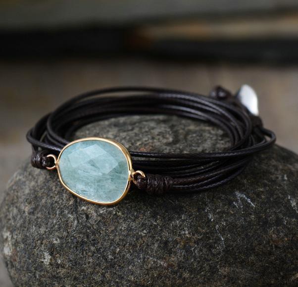 Bracelet en Amazonite et Cuir