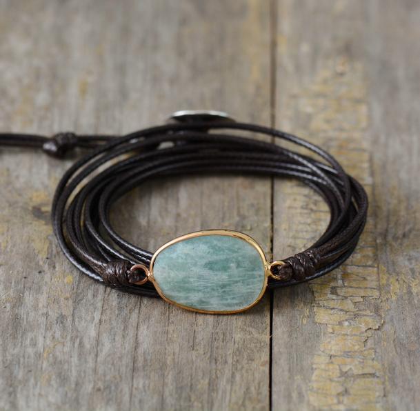 Bracelet en Amazonite et Cuir