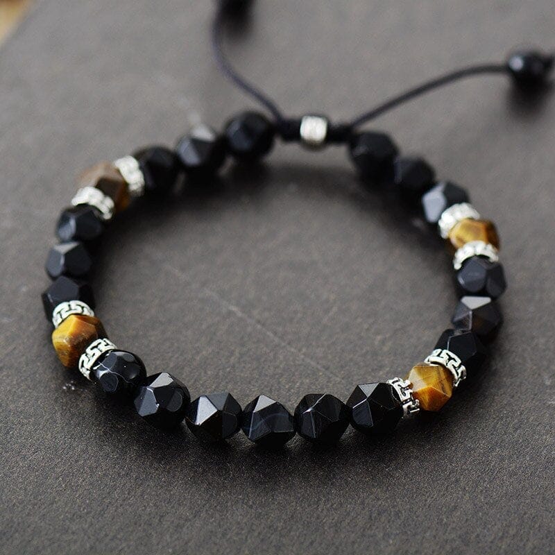 Bracelet Force Implacable en Oeil de Tigre et Agate Noire