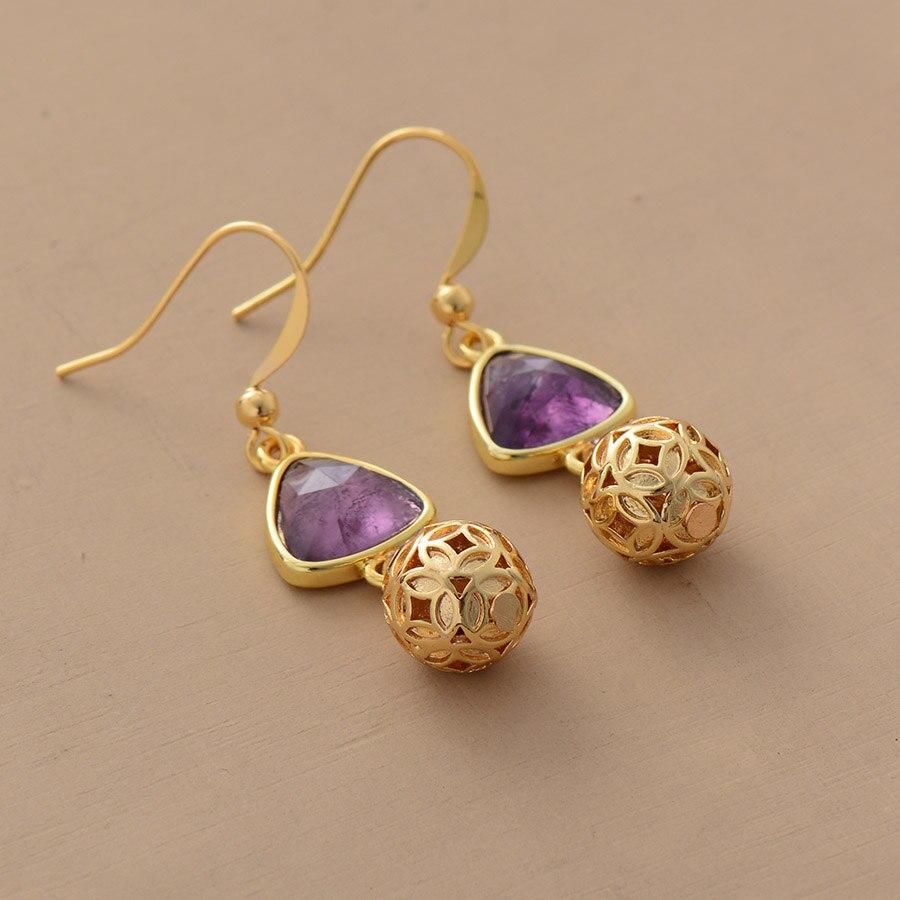 Boucles D'oreilles Breloques Dorés en Améthyste