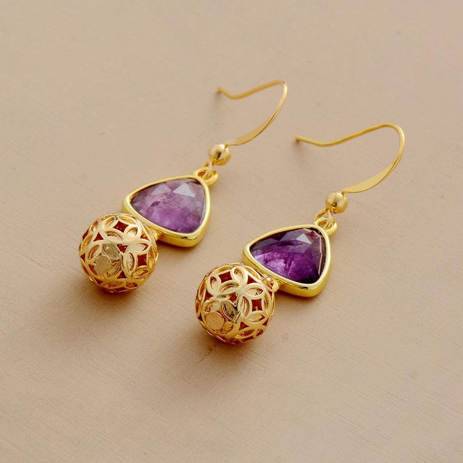 Boucles D'oreilles Breloques Dorés en Améthyste