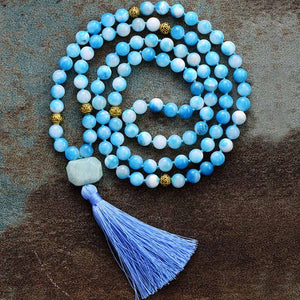 Ensemble de Bracelet et Collier Mala Merveille en Jade Bleu