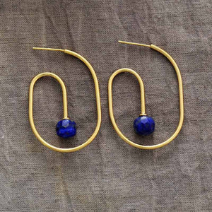 Boucles d'Oreilles Géométriques Intense Beauté en Lapis-Lazuli et Améthyste