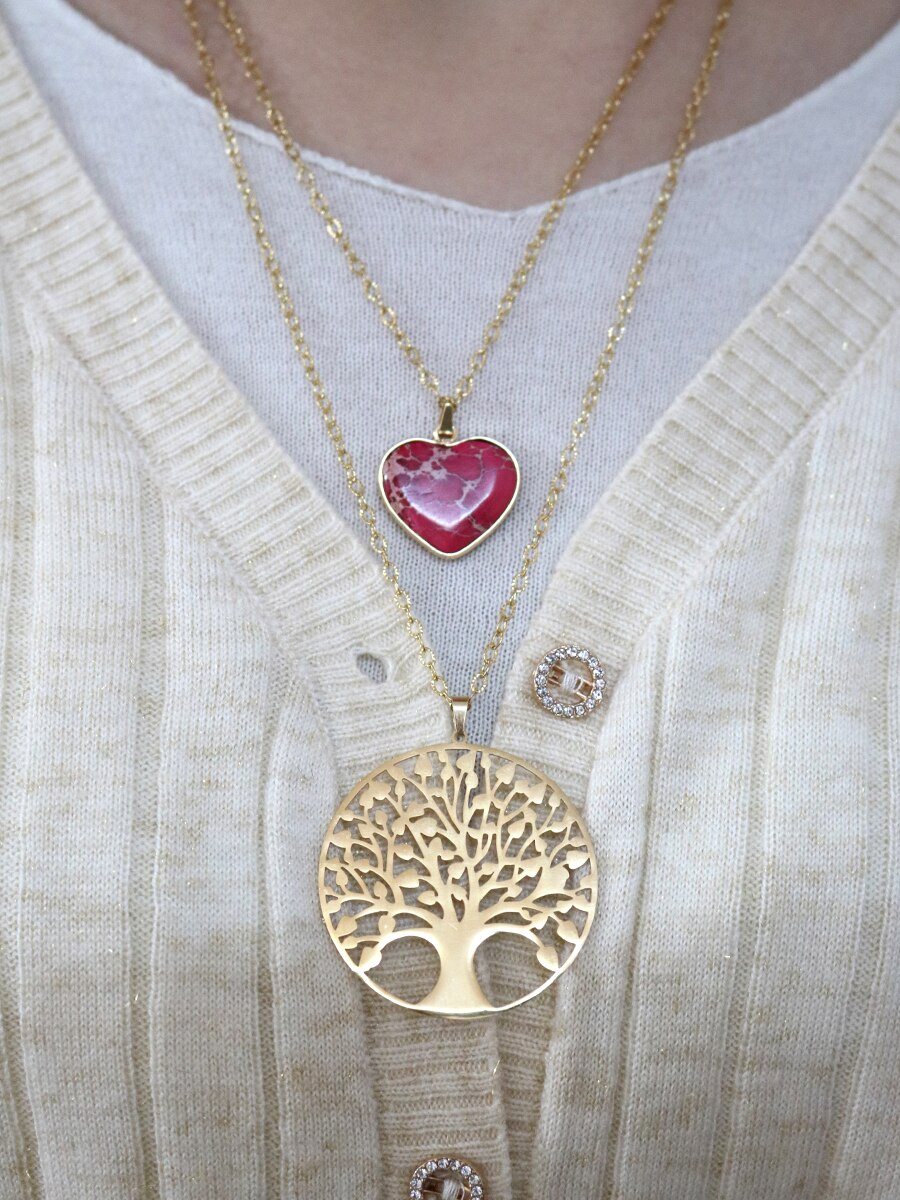 Collier Pendentif en Forme de Coeur et Arbre de Vie