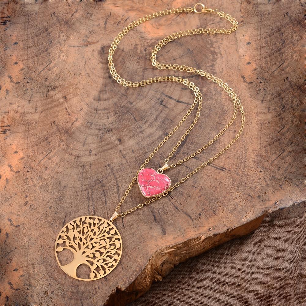 Collier Pendentif en Forme de Coeur et Arbre de Vie