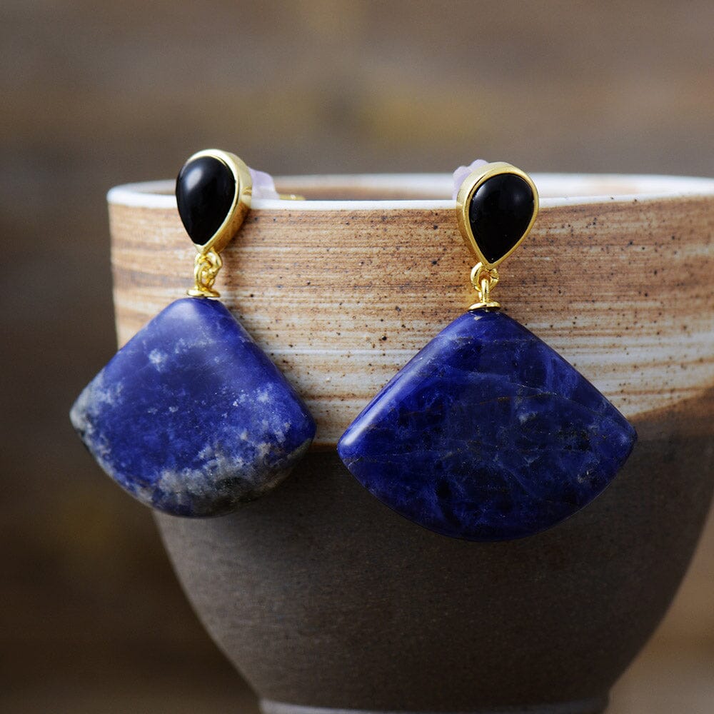 Boucles d'Oreilles Géométriques en Quartz et Jaspe Sodalite