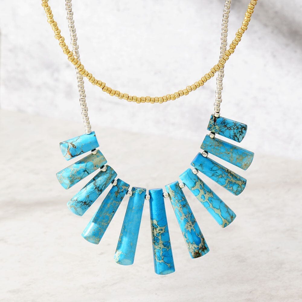 Collier Multi-Rangs Aura Paisible en Jaspe Bleu