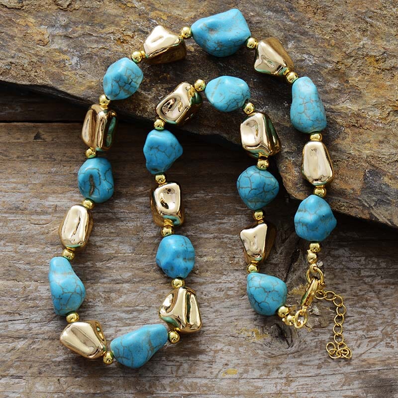 Collier Sagesse Naturelle en Perles Dorées et Turquoise