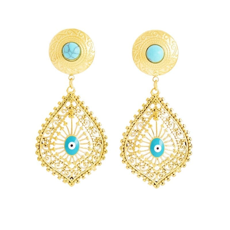 Boucles d'Oreilles de Protection Contre le Mauvais Oeil "Bonne Protection" en Turquoise