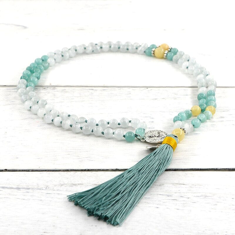 Collier Mala Lumineuse Sagesse en Jade Jaune et Opale