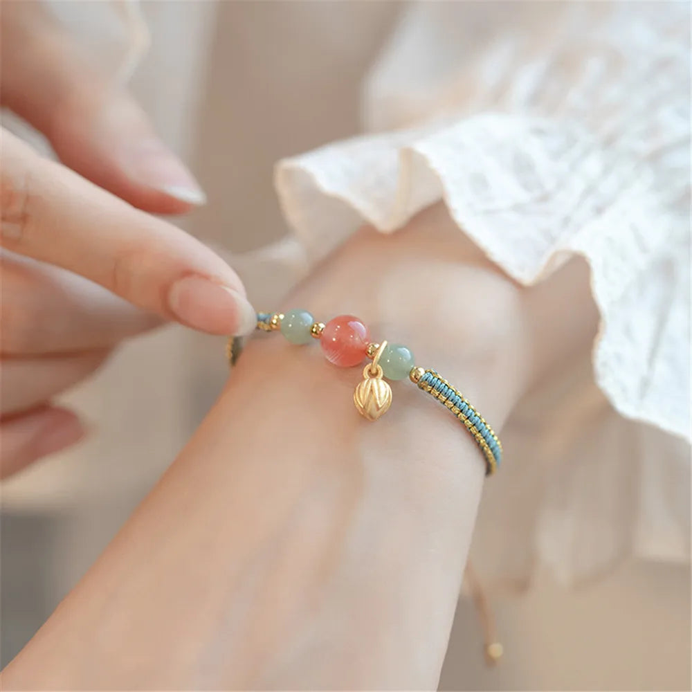 Bracelet Harmonieuse Tresse en Jade & Agate Rouge