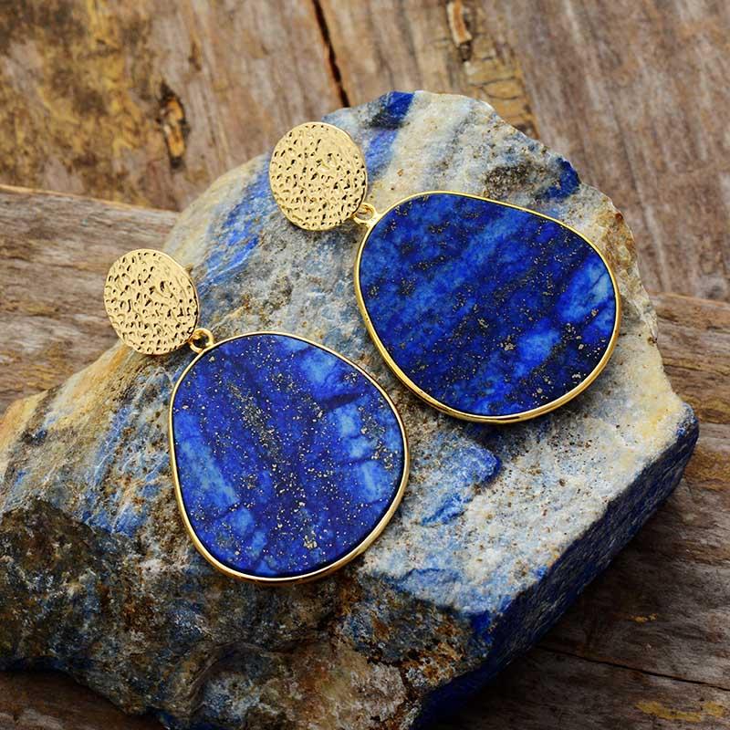 Boucles d'Oreilles en Lapis-Lazuli & Œil de Tigre Sixième Chakra