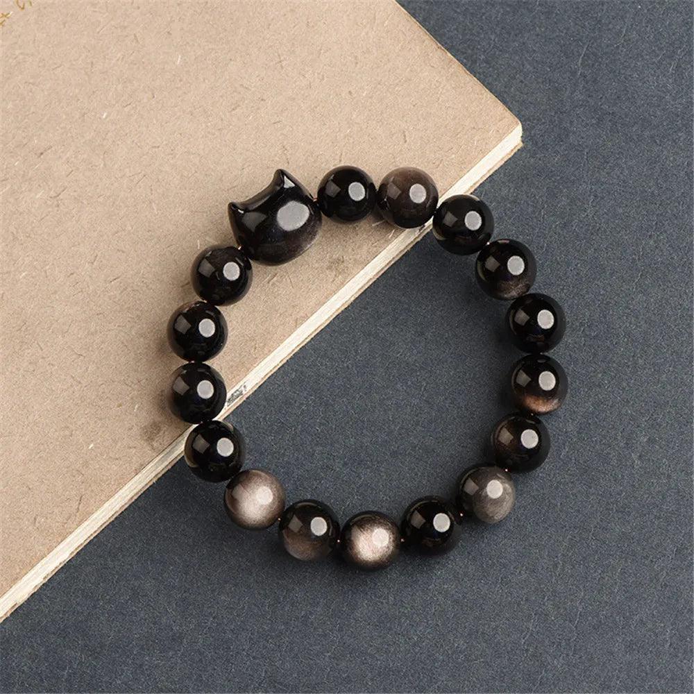 Bracelet en Obsidienne Étreinte Féline