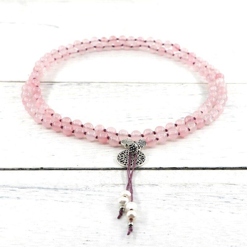 Collier Mala Amour Pur en Quartz Rose et Perles d'Eau Douce