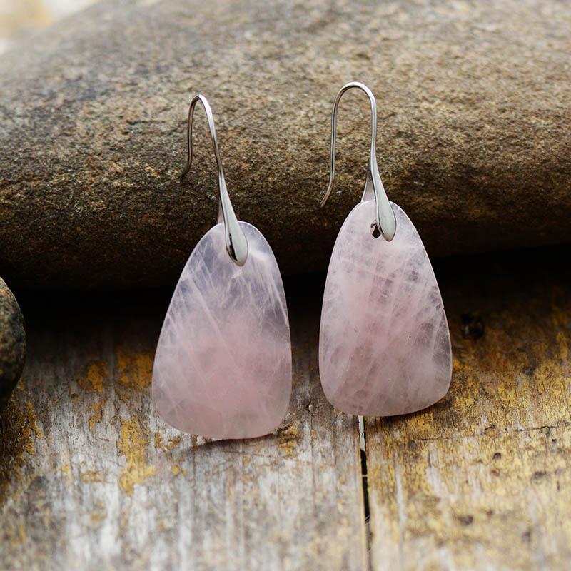 Boucles d'Oreilles Protectrices en Quartz Rose