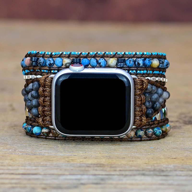 Bracelet pour Apple Watch en Pierres Grises et Bleues