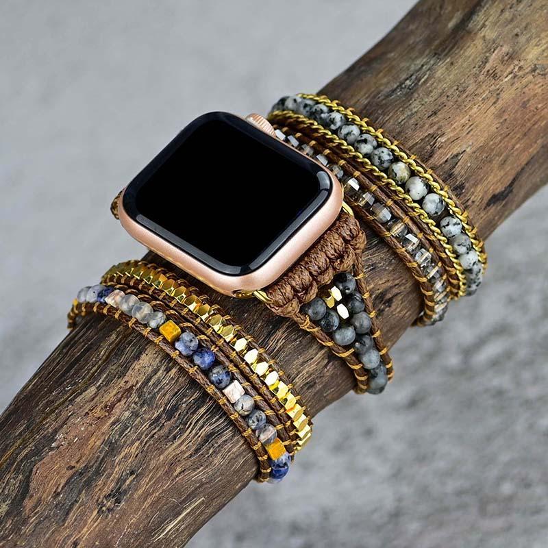 Bracelet pour Apple Watch en Pierre de Labradorite Noire