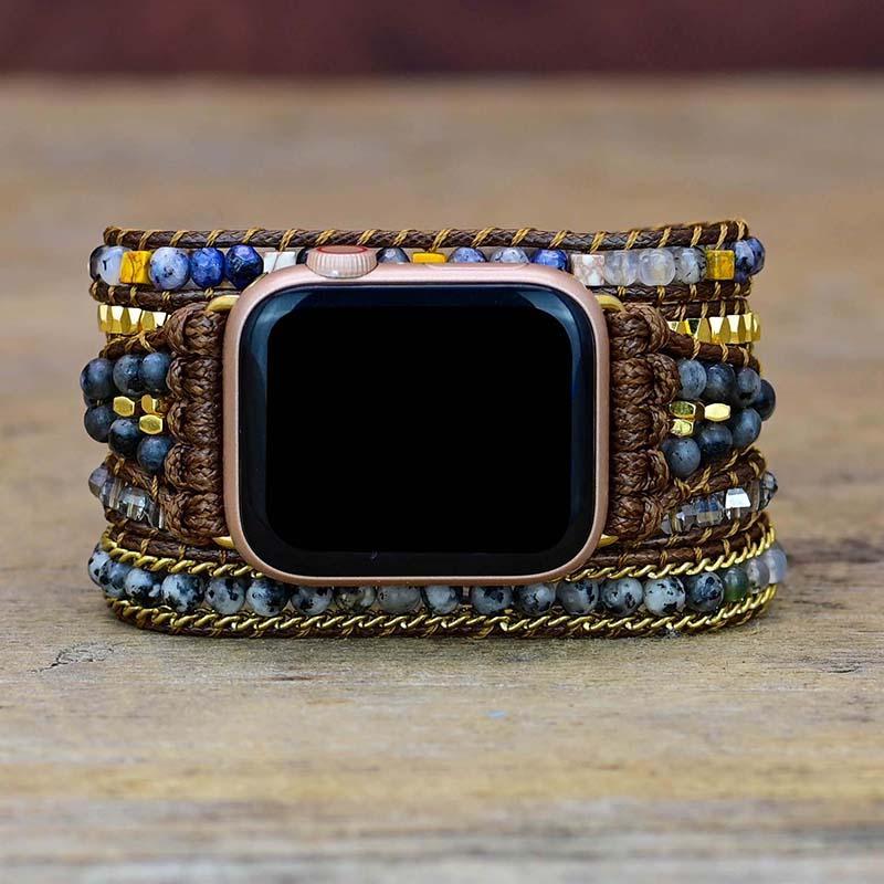 Bracelet pour Apple Watch en Pierre de Labradorite Noire