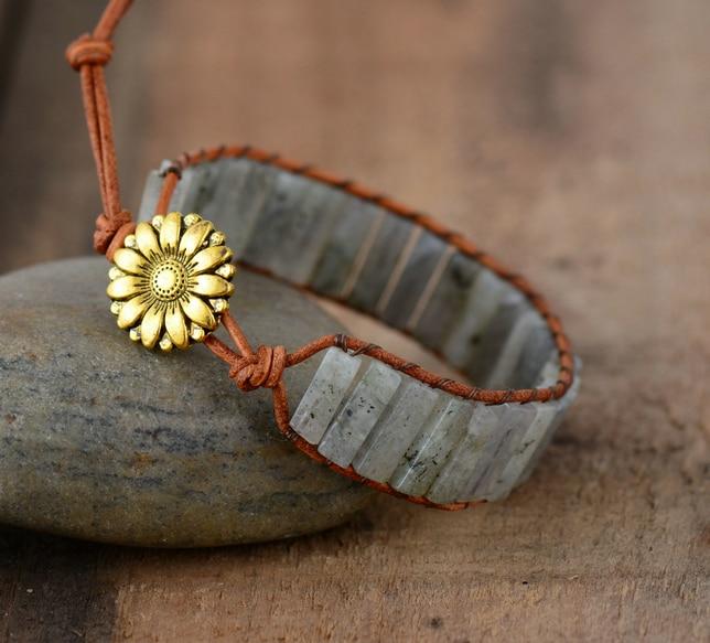 Bracelet en Cuir Léger et Labradorite