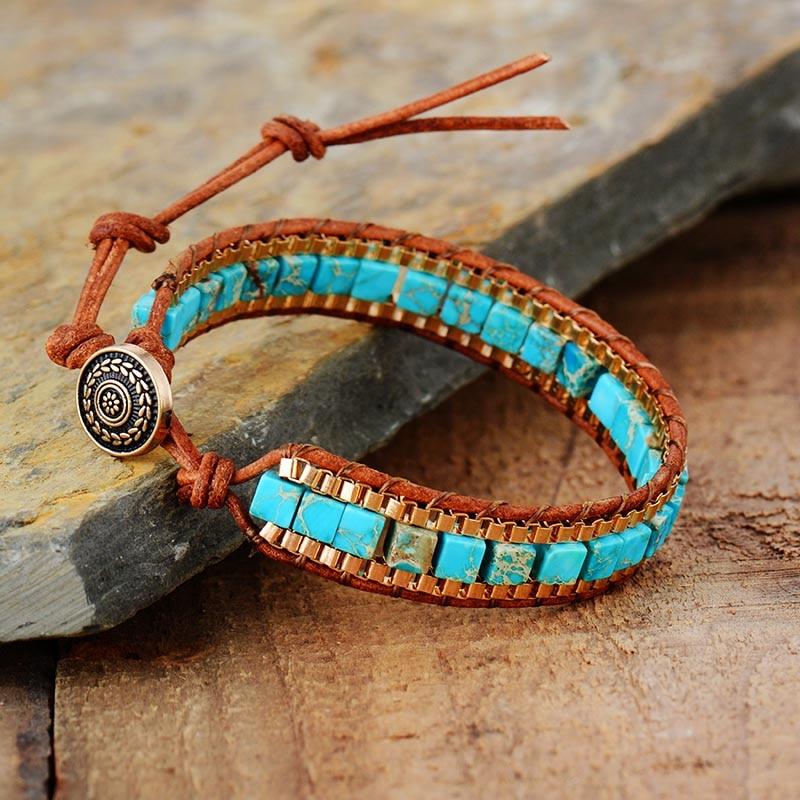 Bracelet Tissé en Chaîne et Turquoise