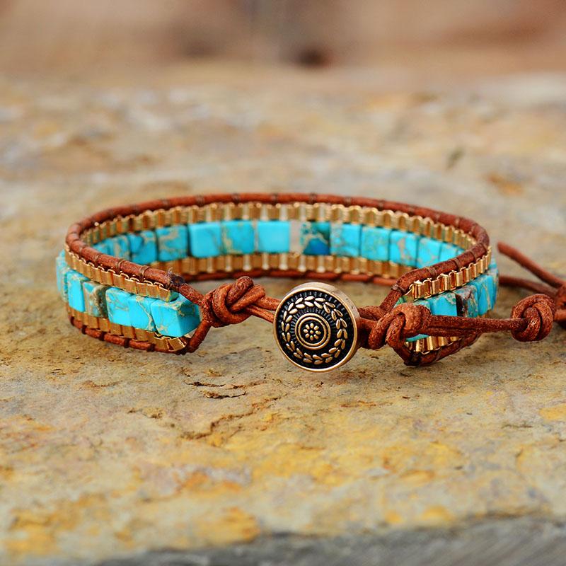 Bracelet Tissé en Chaîne et Turquoise