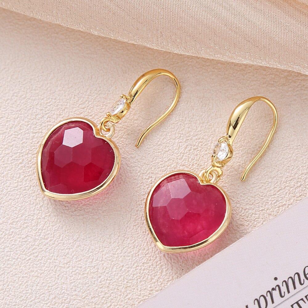 Boucles d'Oreilles Précieux Amour en Pierres Rouges