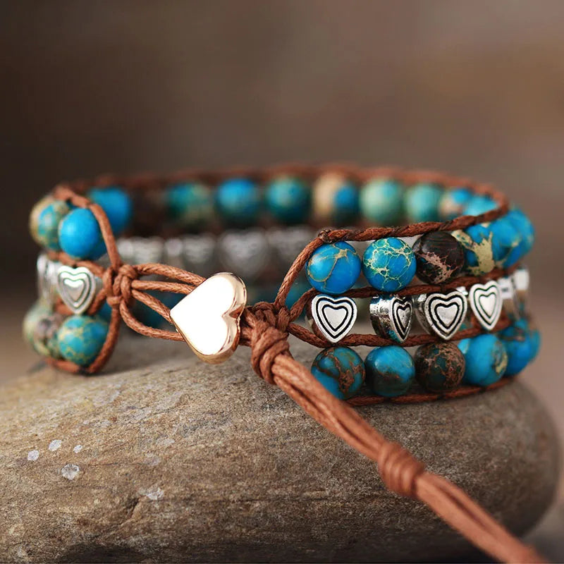 Bracelet Coeur Radieux en Amazonite & Jaspe