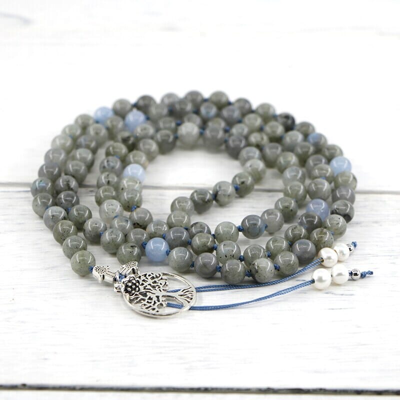 Collier Mala Transformateur en Labradorite et Perles