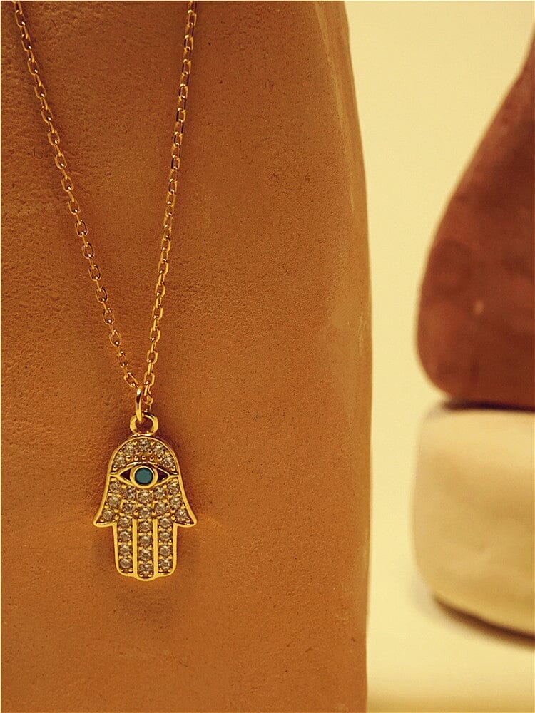 Collier Hamsa Abondante Prospérité en Or et Turquoise