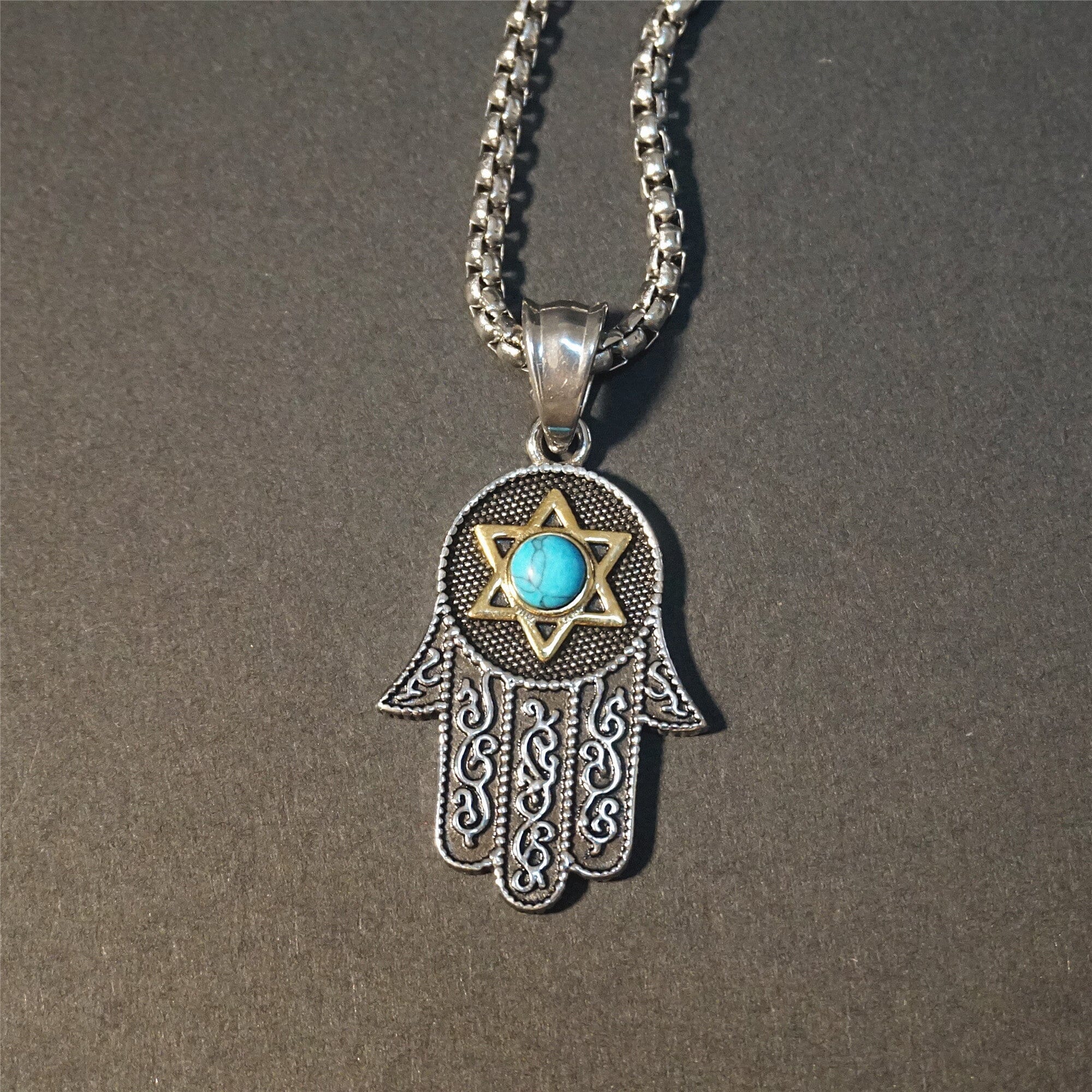 Collier Hamsa Abondance Paisible en Turquoise