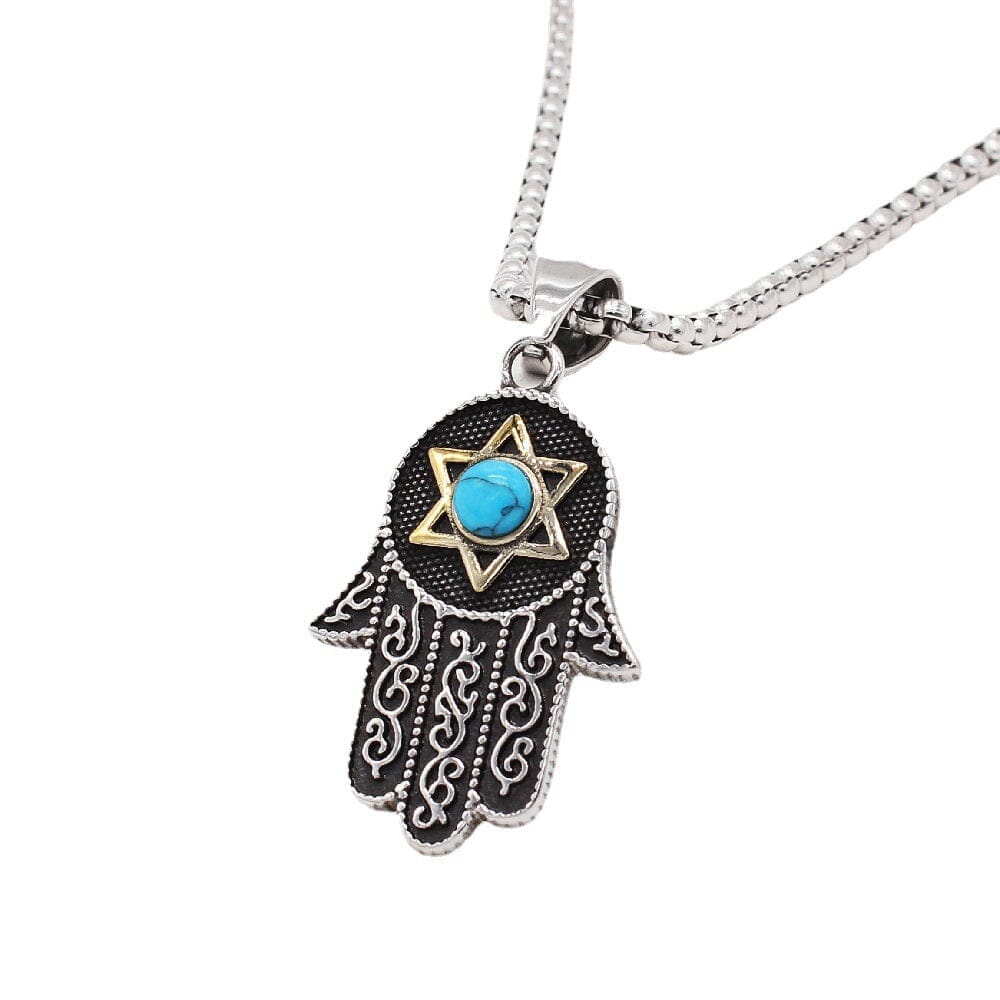 Collier Hamsa Abondance Paisible en Turquoise