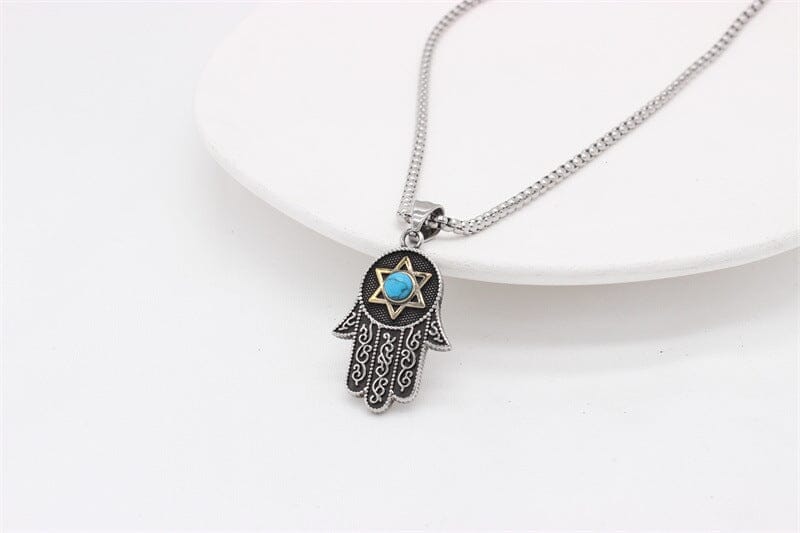 Collier Hamsa Abondance Paisible en Turquoise