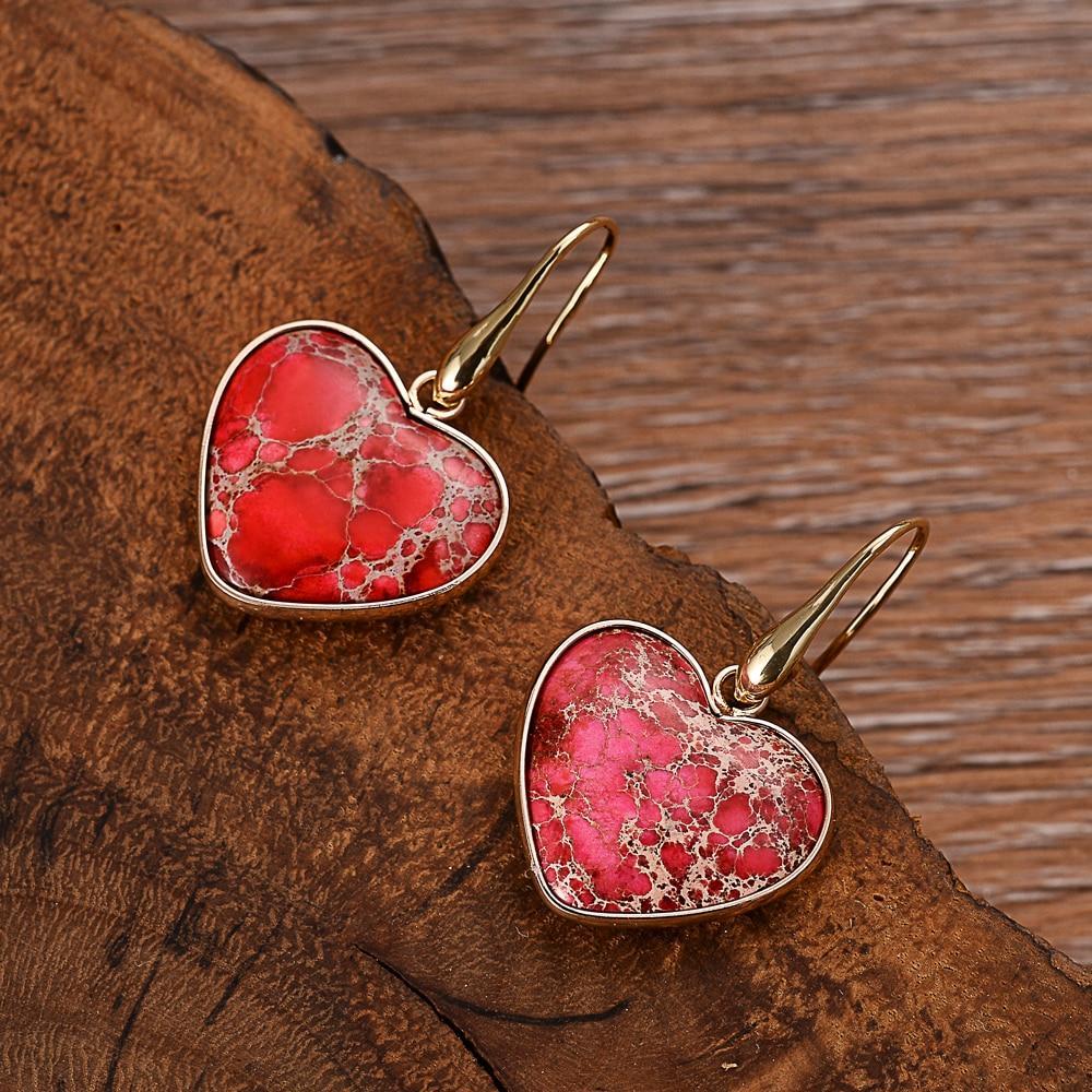 Boucles d'Oreilles Cœur Rouge en Jaspe