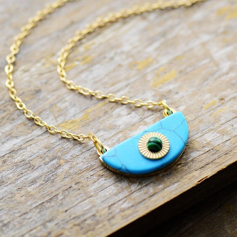 Collier Calme Lunaire en Malachite et Turquoise